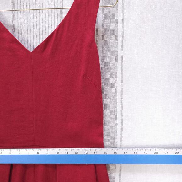 SUNDANCE Dress Red Linen Sz 4 Sundress‎ V Neck A Line Midi Dress Full Skirt - Picture 7 of 8